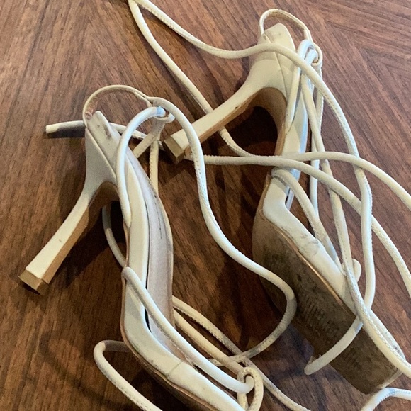 Cream Strappy Heels with Square-Toe Design - Picture 4 of 6